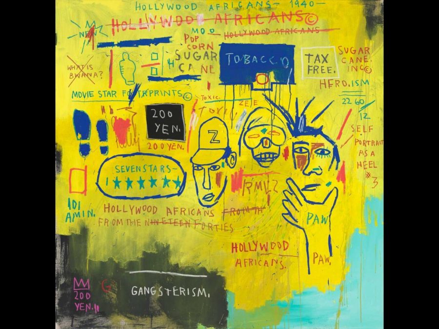 Hollywood Africans by Jean Michael Basquiat is acrylic and oil paintstick on canvas. 