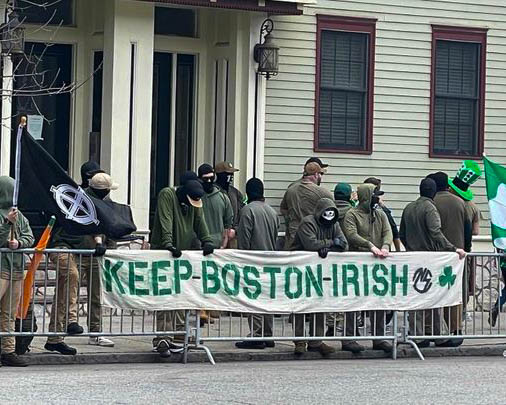 White supremacists gather on West Broadway at the South Boston Saint Patrick’s Day Parade. (Source: Boston.com)