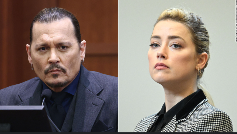 Johnny+Depp+and+Amber+Heard+face+one+another+in+defamation+trial.+%28Source%3A+Chloe+Melas%29