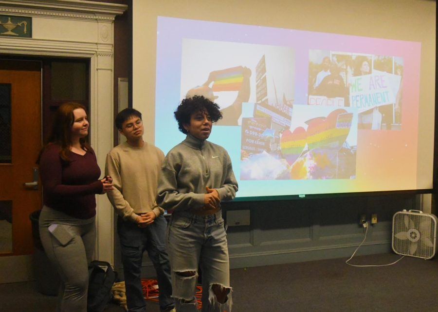BLS Topol Fellows present about current LGBTQ+ issues. (Photo Credit: Mary Bosch (I))