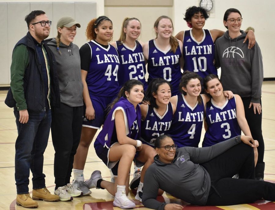 BLS girls’ basketball seniors celebrate one of the their last home games. (Source: Matthew Taylor)