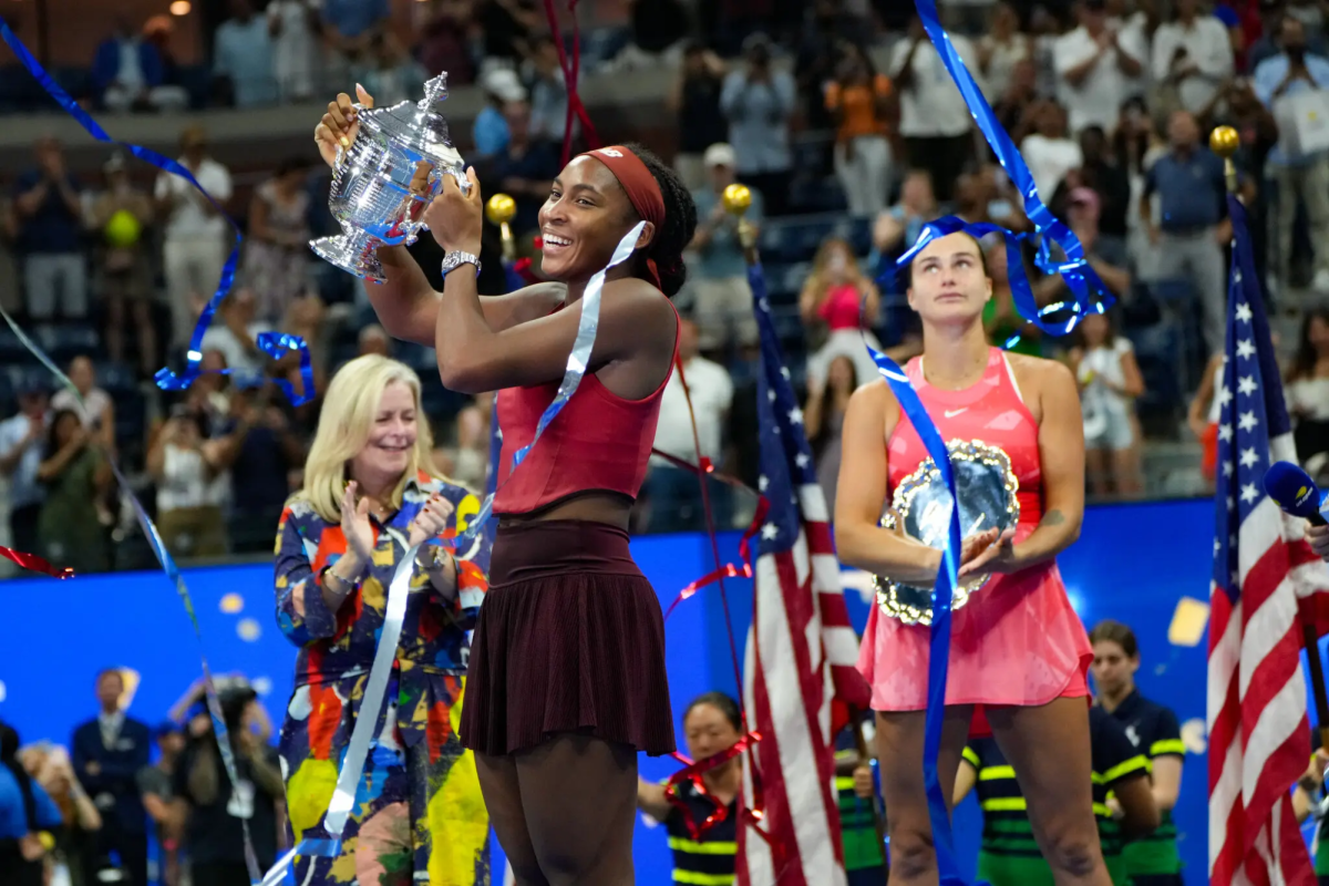 Coco Gauff celebrates her win at the 2023 U.S. Open. (Source: Michelle V. Agins/NYT)