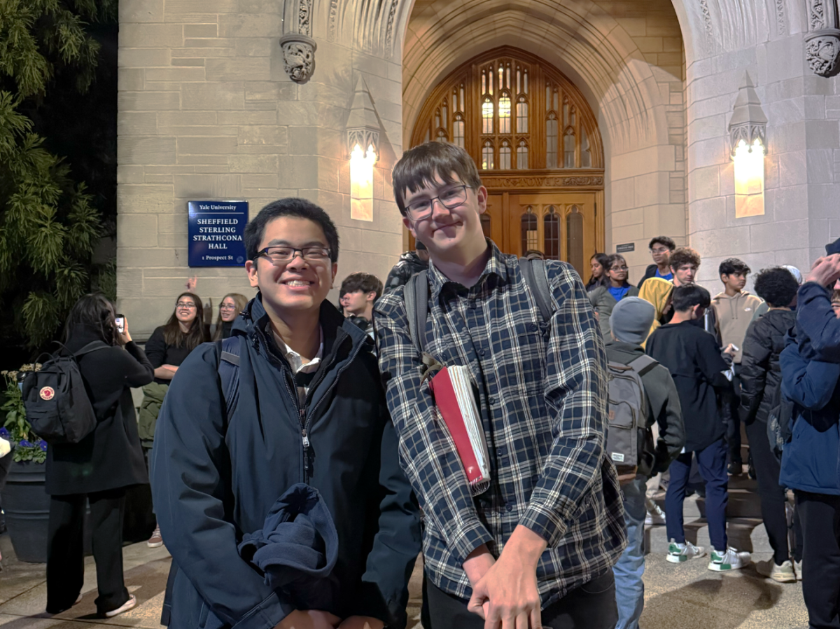 Advanced Certamen team members Andy Yu (II) (left) and Joseph Hemr (II) (right) pose for a photo at Yale. (Source: Andy Yu (II))