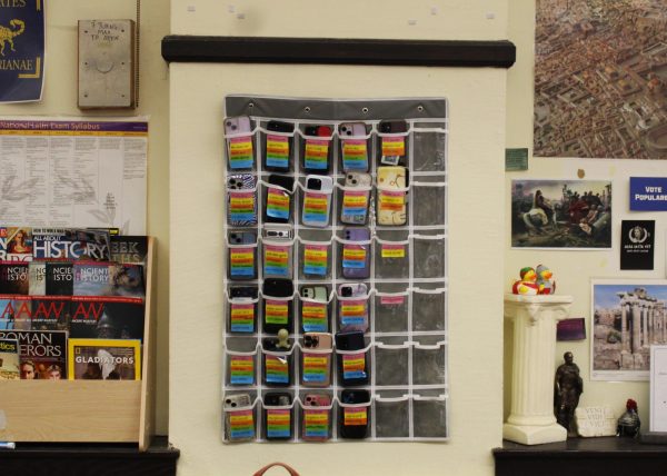 Teachers hang up phone walls for students to store their phones away during class. (Source: Sophia Knobel (III))