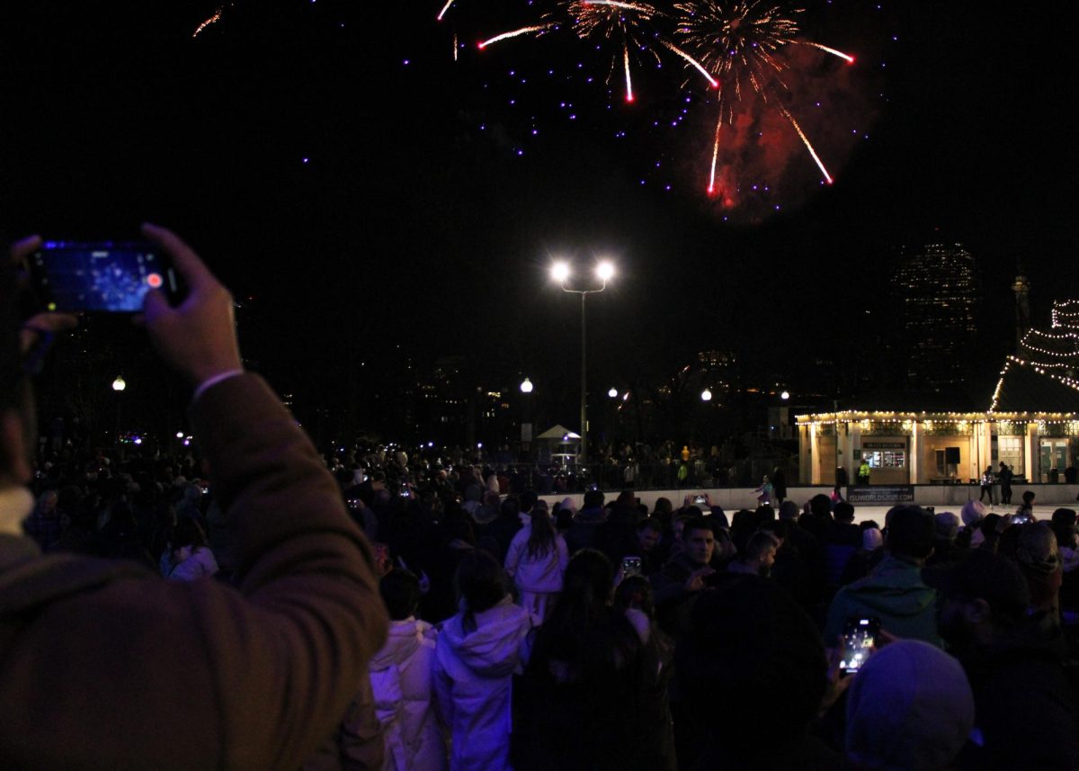 Bostonians enjoy the New Year’s Boston Common fireworks display. (Source: Lauren Dong (III))