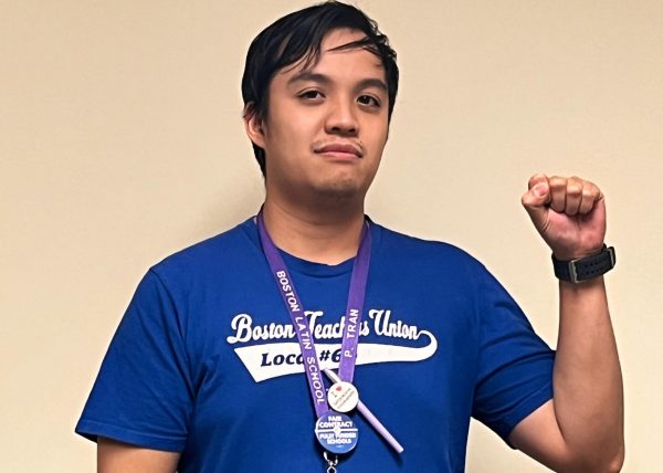Mr. Tran shows his solidarity with the BTU by wearing his union shirt. (Source: Abrielle Huang (V))