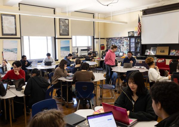 Students in Mr. Beyer’s creative writing class practice playwriting! (Source: Alan Zhao (III))