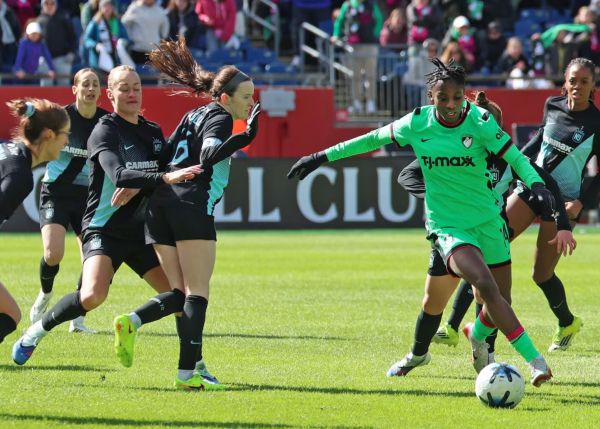 The new Legacy FC women’s soccer team plays against Gotham FC during their inaugural game. (Source: The Boston Globe)