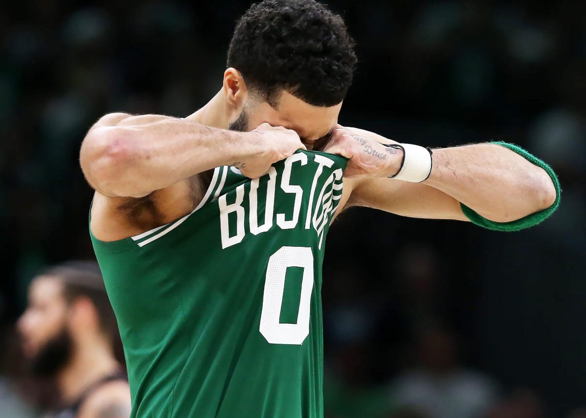 Jayson Tatum walks off the court after a Celtics loss. (Source: Jim Davis)